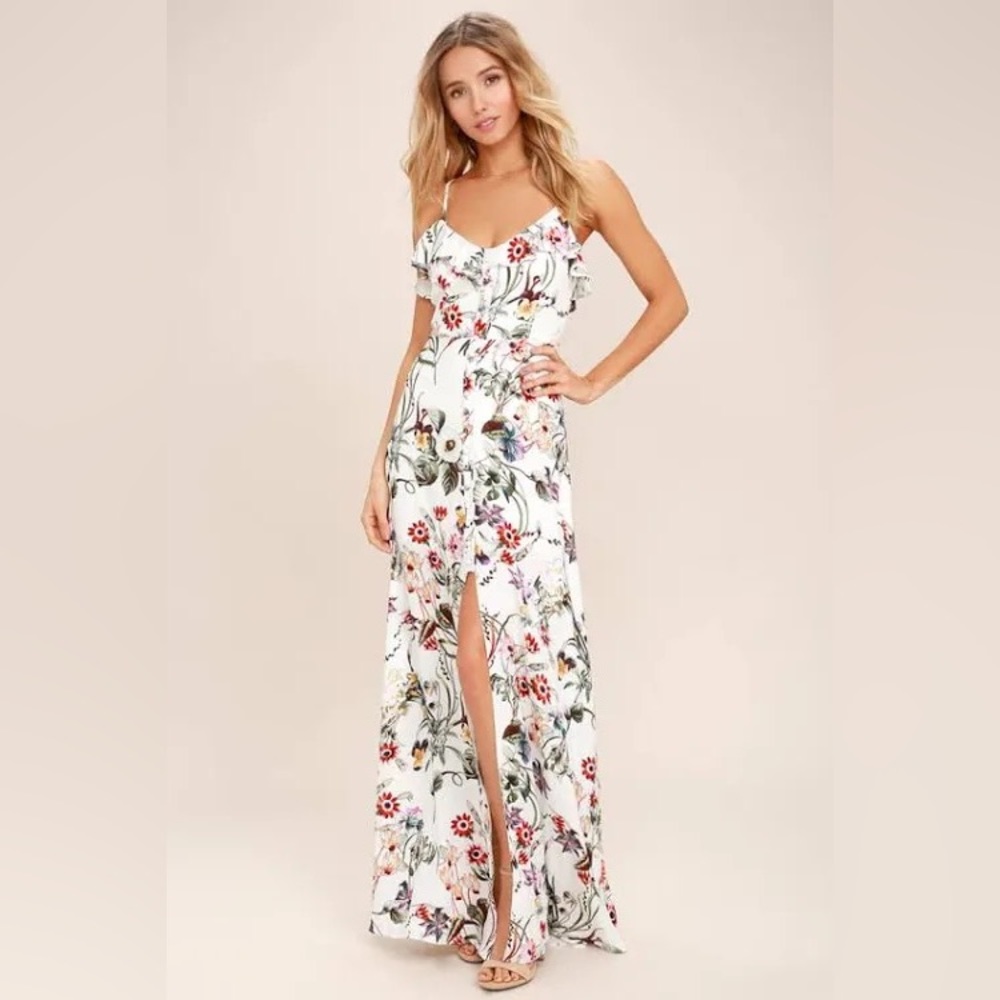 Lulu’s Bloom on Ivory Floral Print Dress